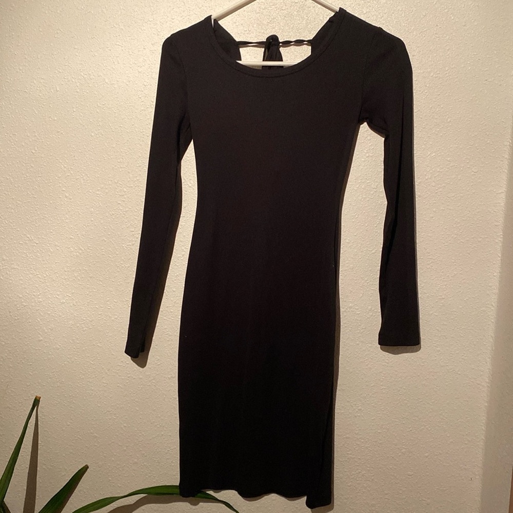 H&M Divided Ribbed Black Mini Dress Tie Back Small